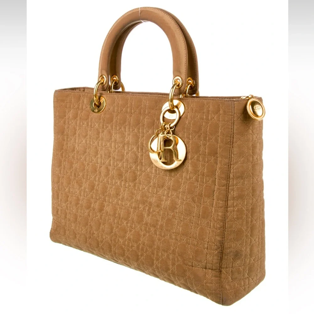 Christian Dior Vintage Lady Dior Large Nylon Cannage Top Handle Bag Purse Tote